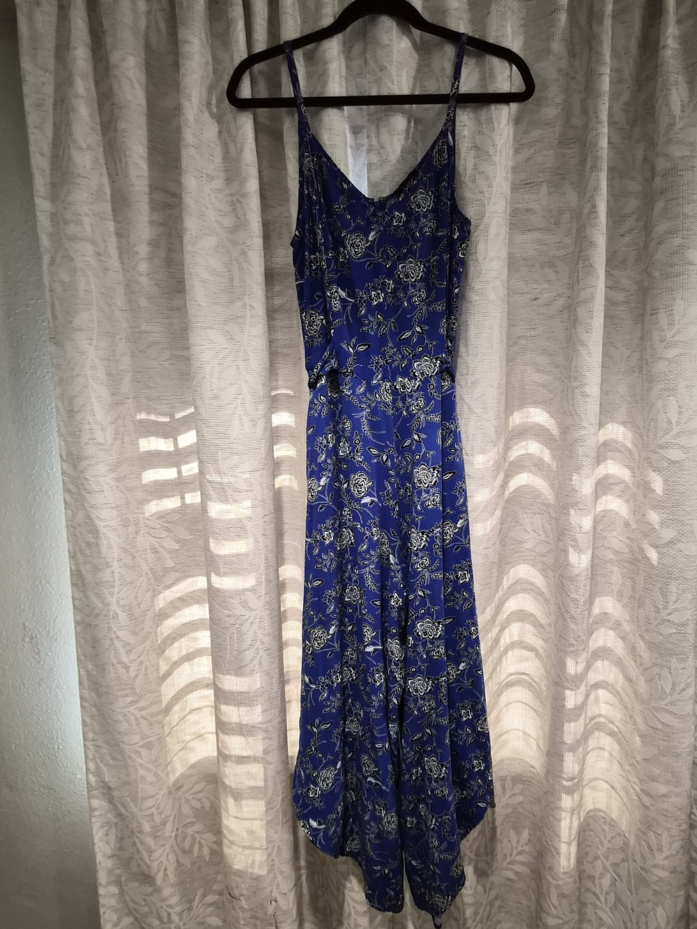 MSK Royal Blue Floral Midi Jumpsuit Pockets Size Large